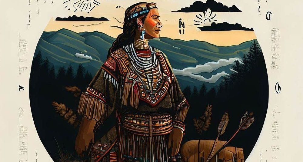 Cherokee Woman with Smokey Mountains backdrop